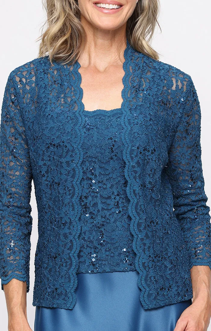 Regular - Lace & Satin Gown with Sheer 3/4 Sleeve Scalloped Lace Jacket sold by Alex Evenings product image thumbnail 2