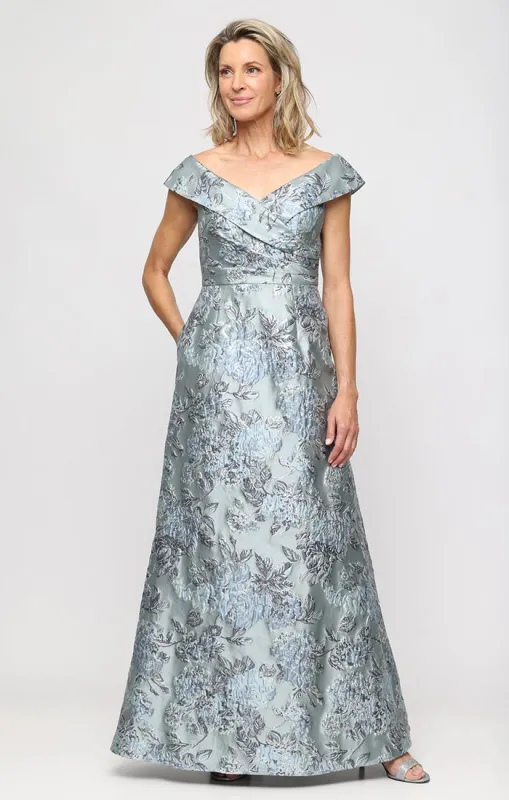 Long Jacquard Off the Shoulder Gown sold by Alex Evenings