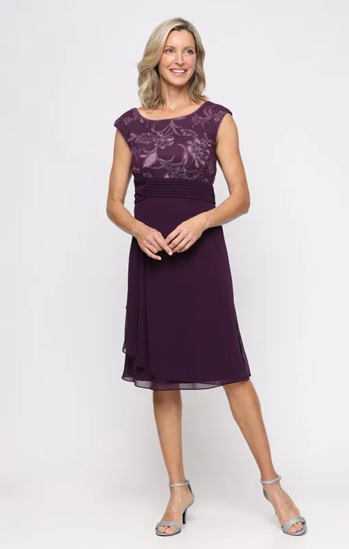 Short A-Line Dress with Embroidered Empire Bodice and Chiffon Skirt sold by Alex Evenings