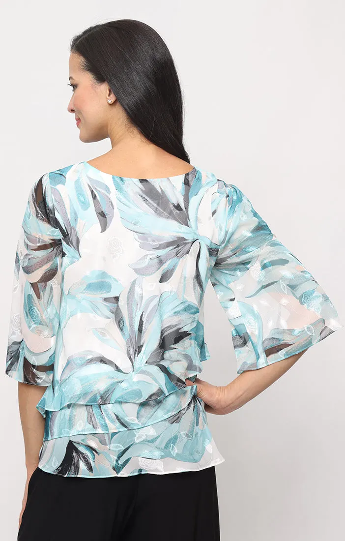3/4 Sleeve Printed Burnout Chiffon Blouse sold by Alex Evenings product image thumbnail 2