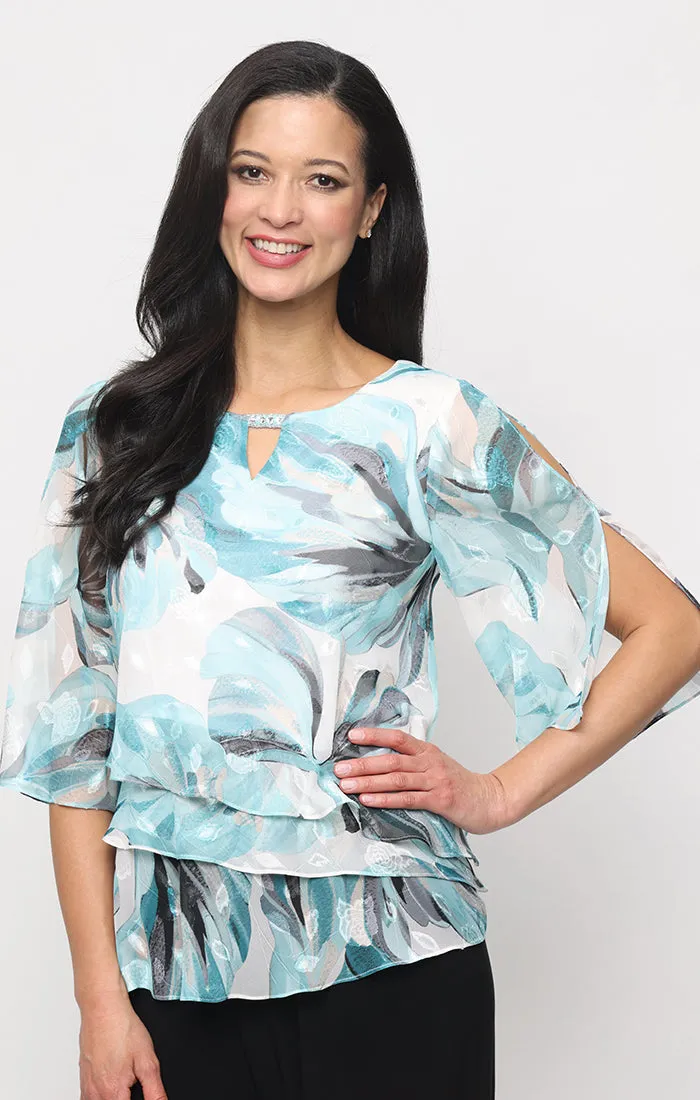 3/4 Sleeve Printed Burnout Chiffon Blouse sold by Alex Evenings