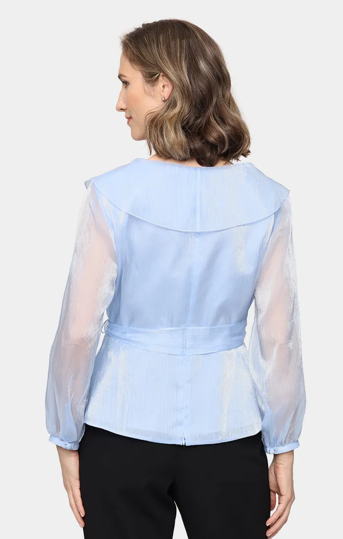 Portrait Collar Shimmer Blouse with Tie Waist and Illusion Sleeves sold by Alex Evenings product image thumbnail 2
