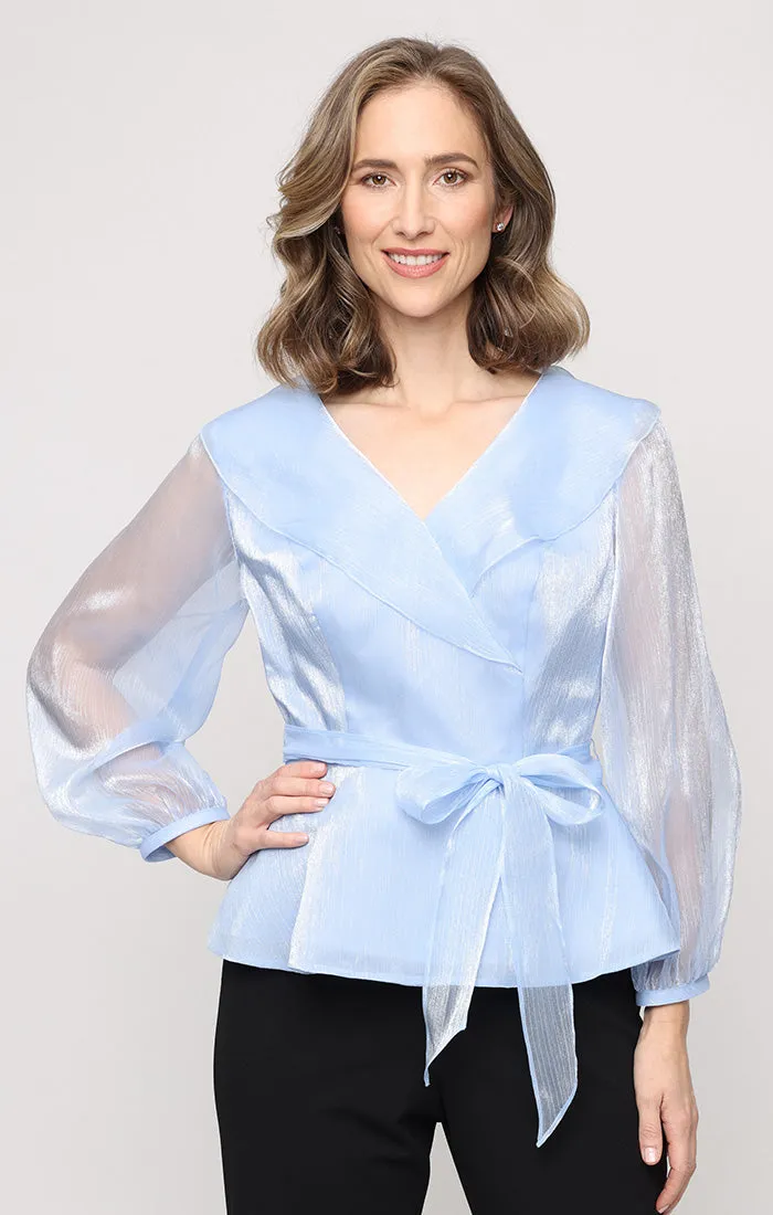 Portrait Collar Shimmer Blouse with Tie Waist and Illusion Sleeves sold by Alex Evenings