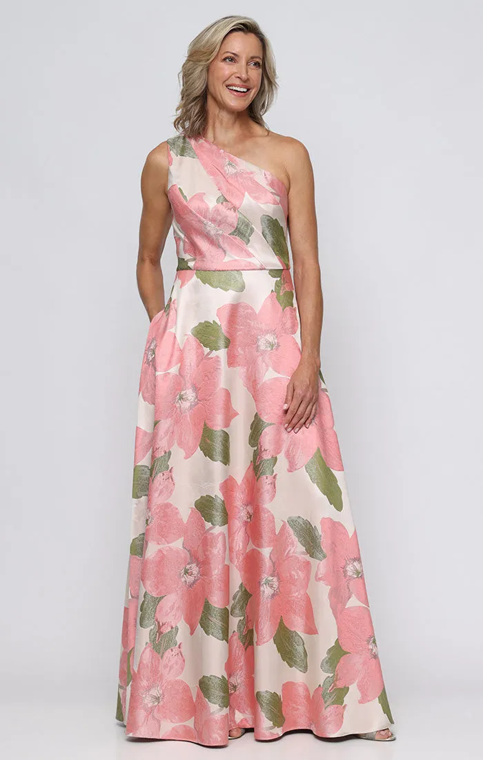 Regular - Long One Shoulder Printed Jacquard Gown sold by Alex Evenings