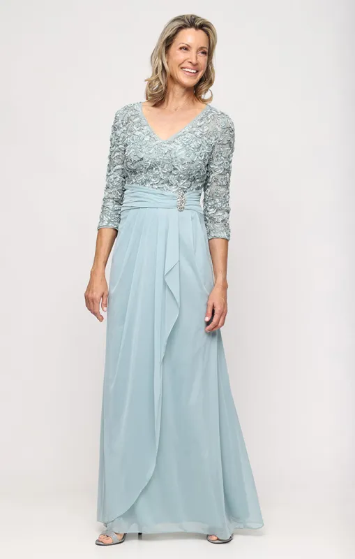 Plus Empire Waist Soutache Lace & Mesh Gown made by Alex Evenings