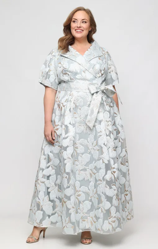 Plus Long Jacquard Gown with Collar made by Alex Evenings