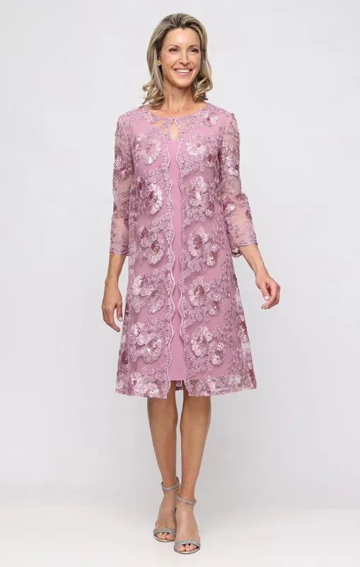 Plus Short Embroidered Dress with Attached Jacket made by Alex Evenings