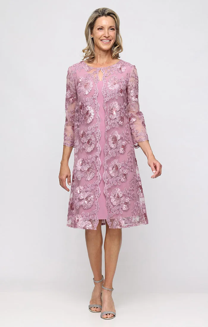 Regular - Short Embroidered Dress with Attached Jacket sold by Alex Evenings