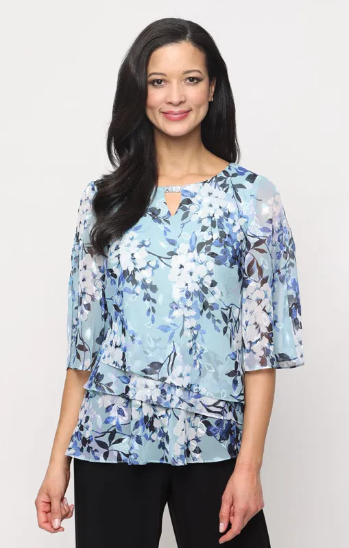 Petite 3/4 Sleeve Tiered Hem Blouse made by Alex Evenings