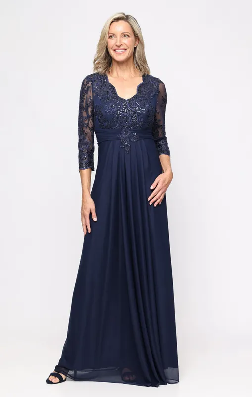 Petite Long A-Line Dress with Illusion Sleeves made by Alex Evenings