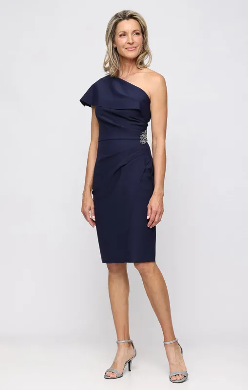 Short One Shoulder Contour Collection Sheath Dress made by Alex Evenings