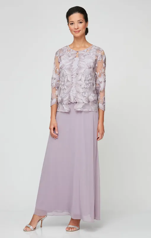 Regular - Embroidered Jacket Dress with Illusion Jacket, Scallop Detail and A-Line Skirt made by Alex Evenings