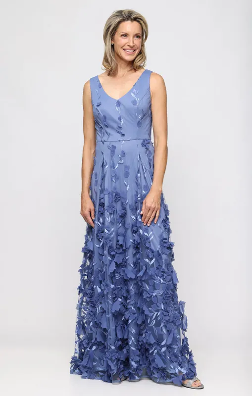 Sleeveless 3-D Embroidered Floral A-Line Gown made by Alex Evenings