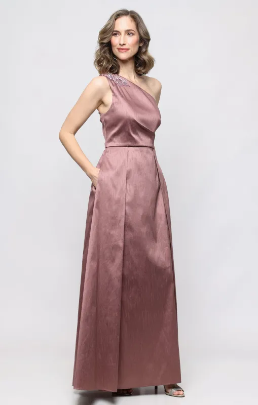 One Shoulder Shantung Dress with Beaded Detail made by Alex Evenings