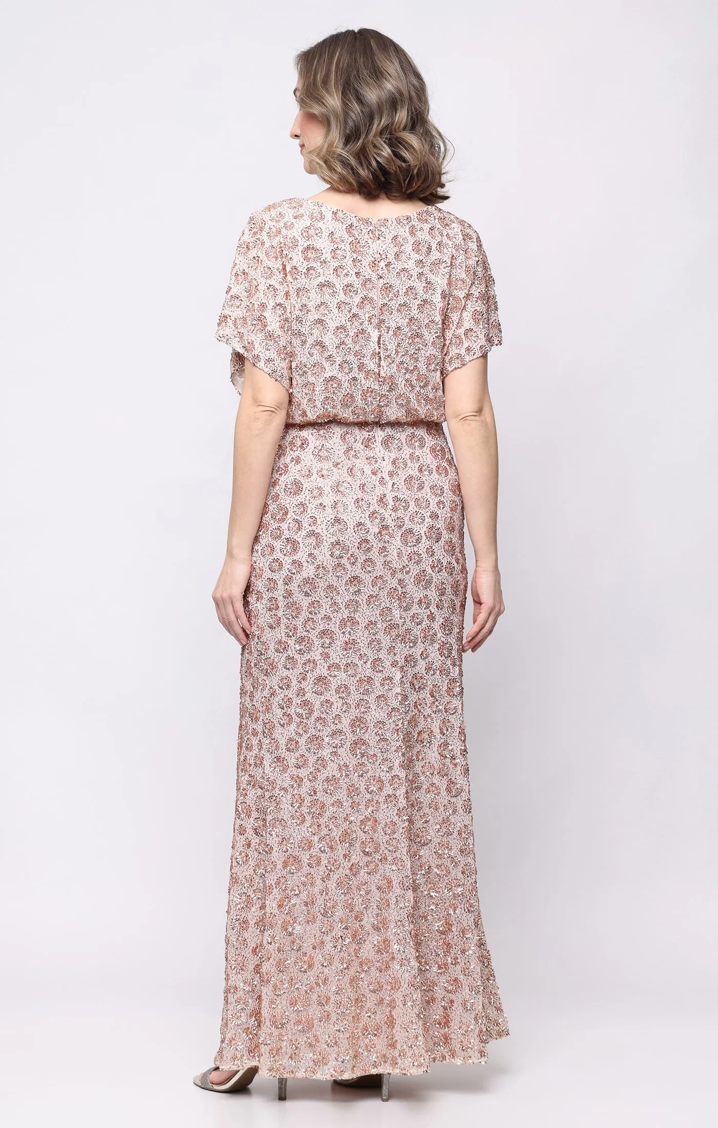 Regular - Long V-Neck Sequin Dress with Flutter Sleeves sold by Alex Evenings product image thumbnail 3