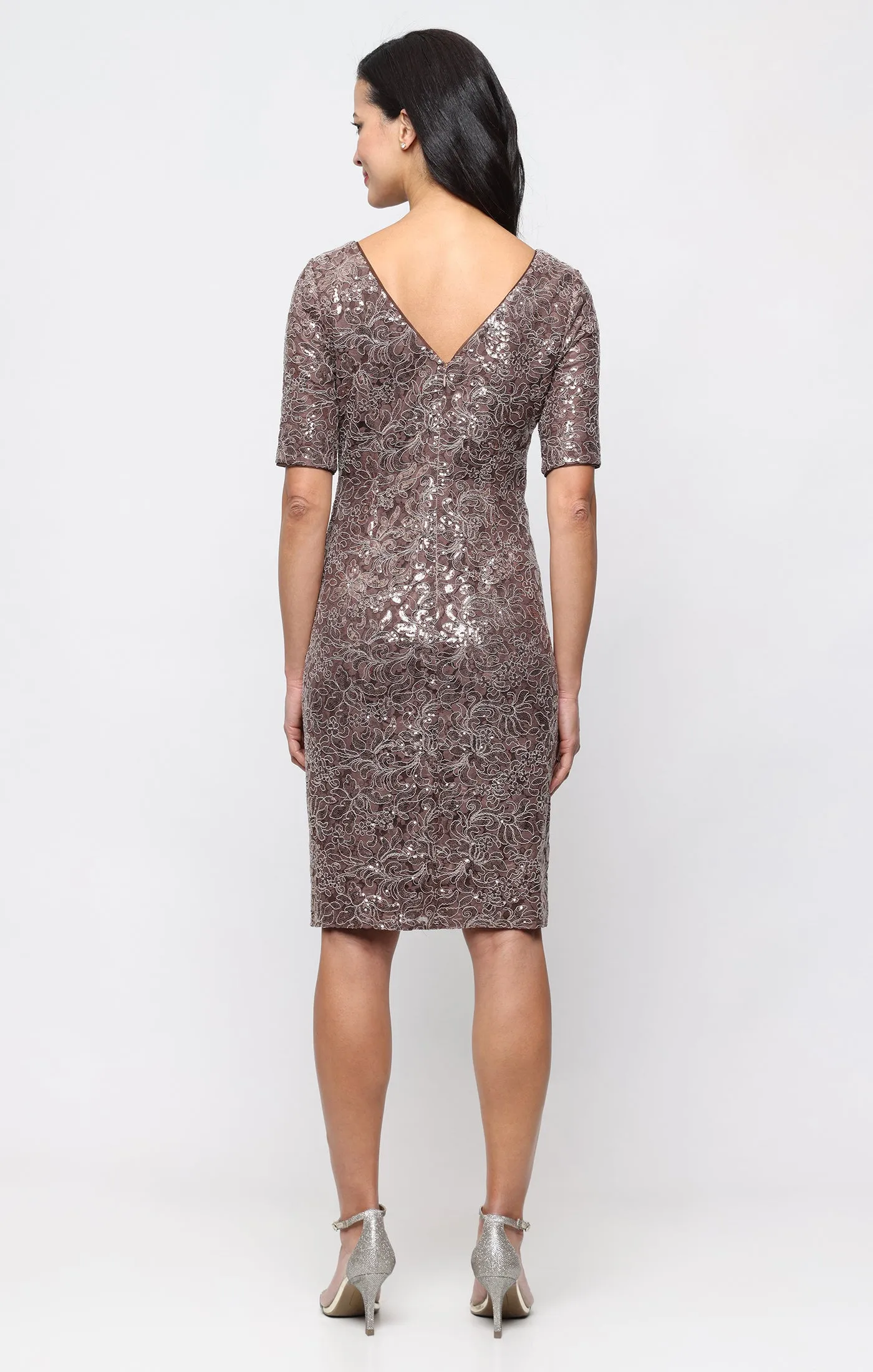 Short Sequin Lace Sheath Dress sold by Alex Evenings product image thumbnail 3