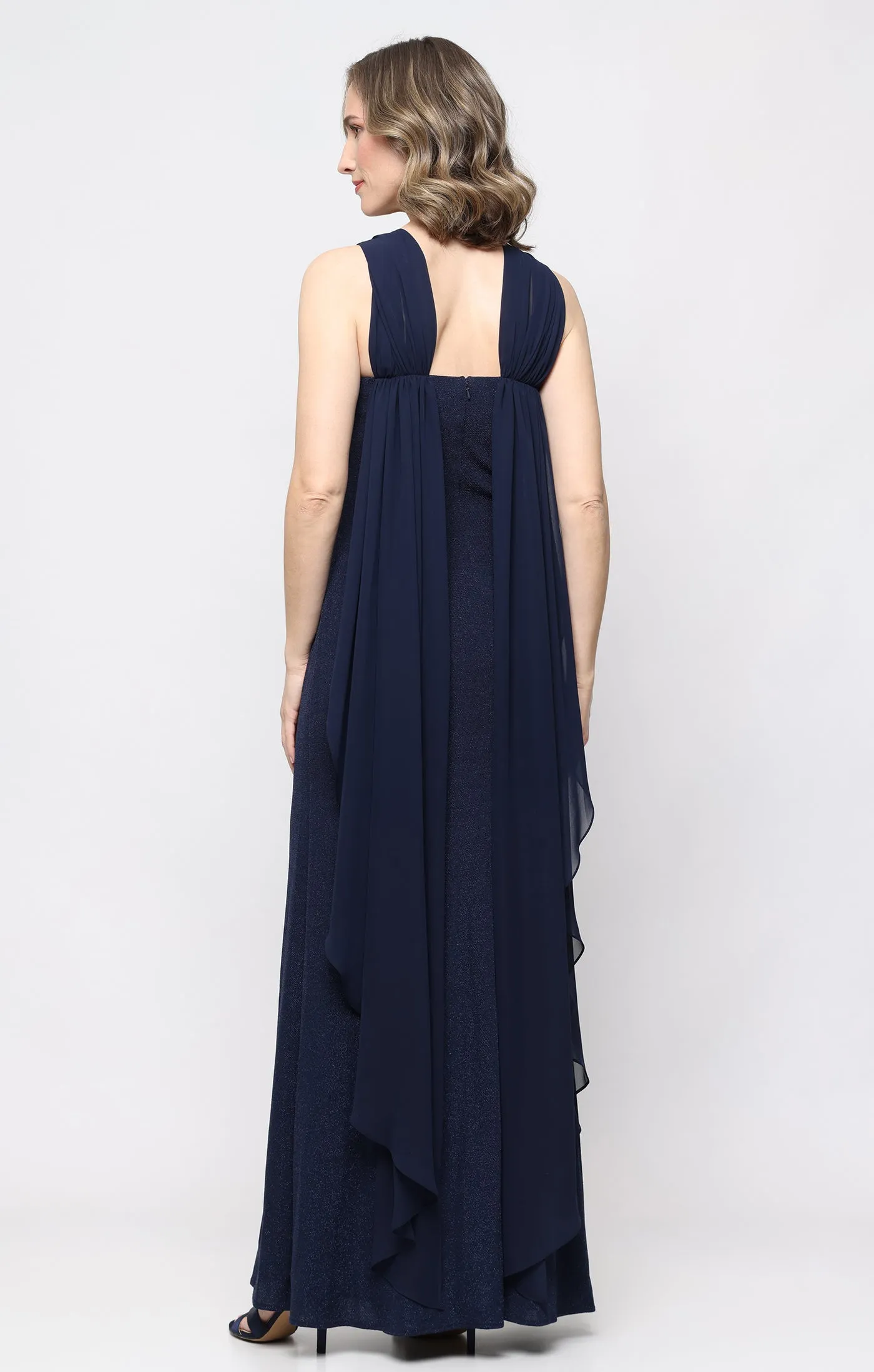 Long Metallic Knit Halter Dress with Front Slit sold by Alex Evenings product image thumbnail 2