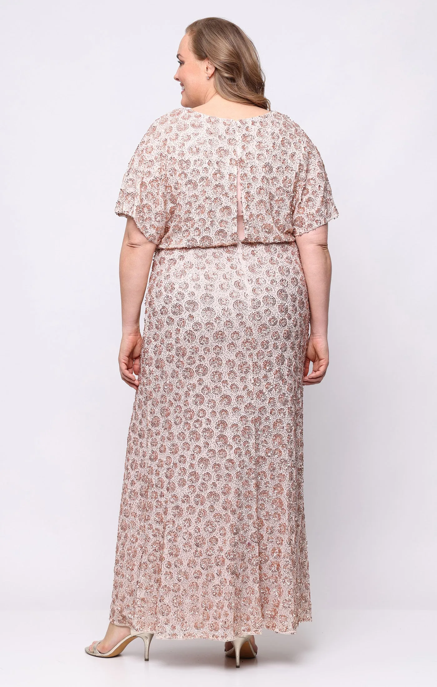 Plus - Long V-Neck Sequin Dress with Flutter Sleeves sold by Alex Evenings product image thumbnail 3
