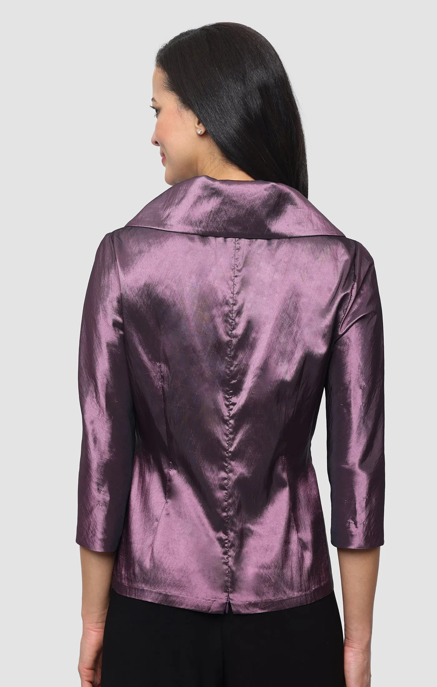 3/4 Sleeve Portrait Collar Washer Taffeta Blouse with Tie Waist Detail sold by Alex Evenings product image thumbnail 2
