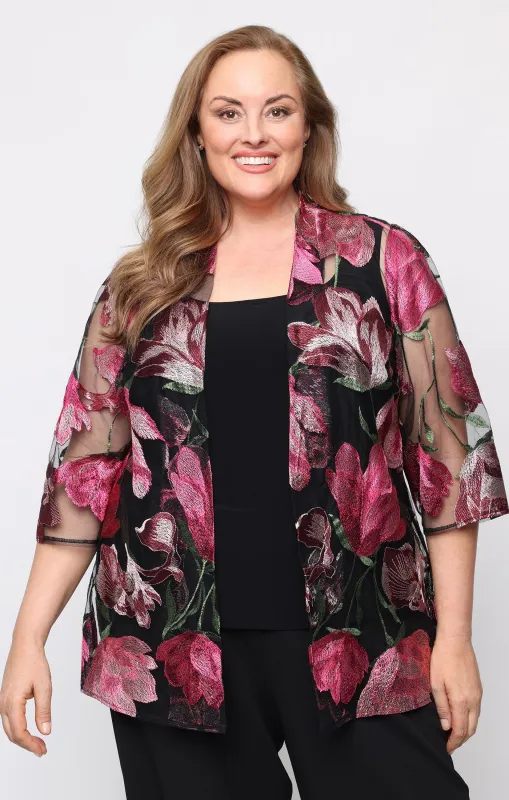 Plus 3/4 Sleeve Embroidered Tulle Twinset made by Alex Evenings