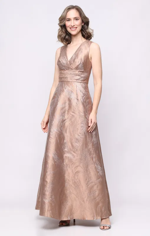 Long Sleeveless Jacquard Gown With Empire Waist made by Alex Evenings