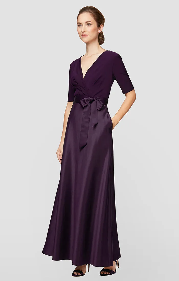 Regular - Satin & Jersey Surplice-Neckline Ball Gown sold by Alex Evenings