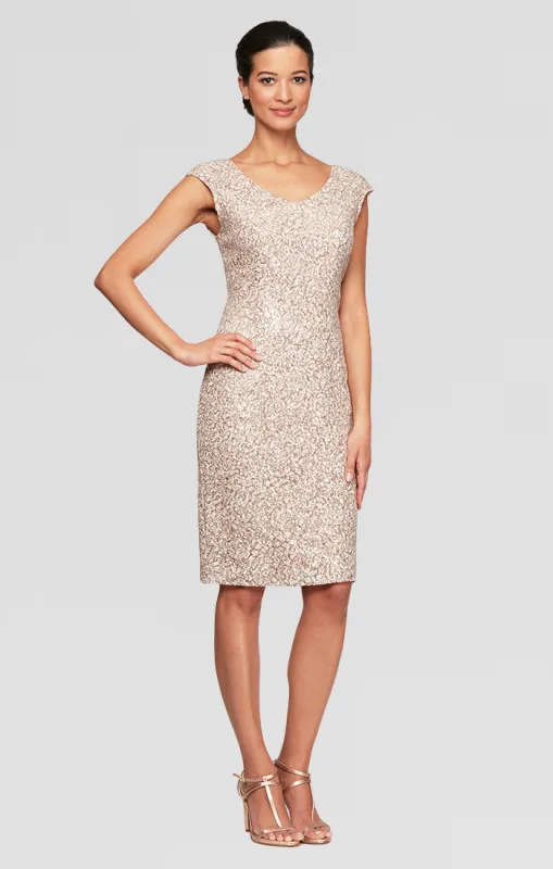 Petite - V-Neck Sheath Dress With Cap Sleeves and Cording Detail made by Alex Evenings