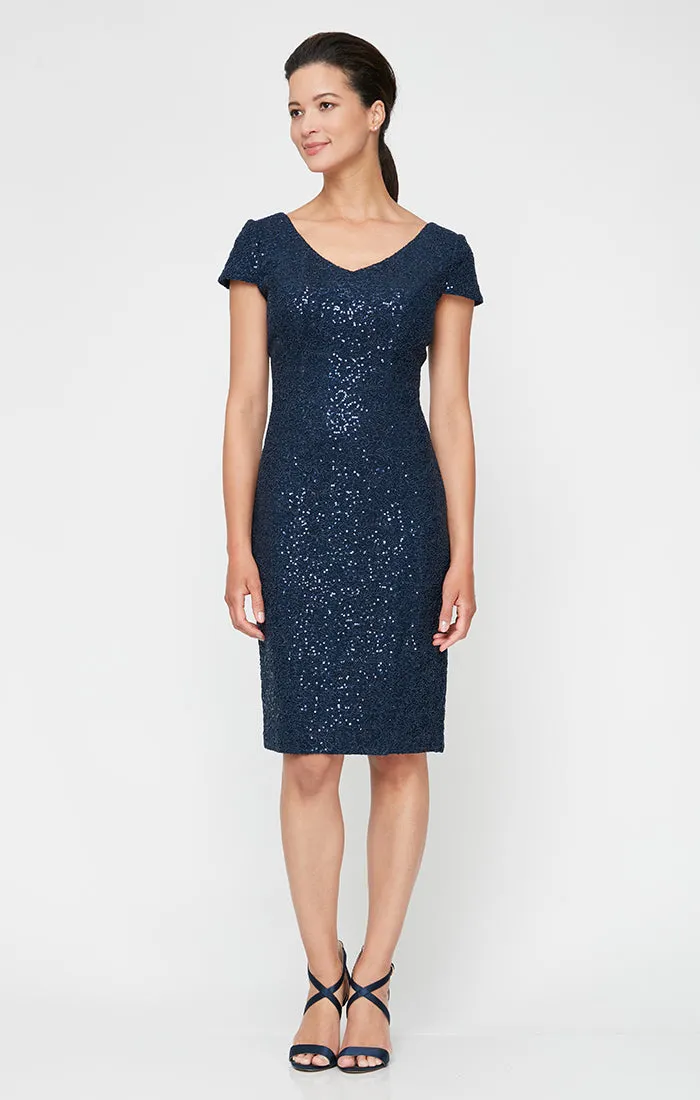 Petite - V-Neck Sheath Dress With Cap Sleeves and Cording Detail sold by Alex Evenings product image thumbnail 3