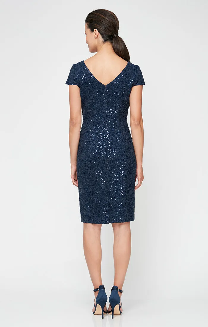 Petite - V-Neck Sheath Dress With Cap Sleeves and Cording Detail sold by Alex Evenings product image thumbnail 4