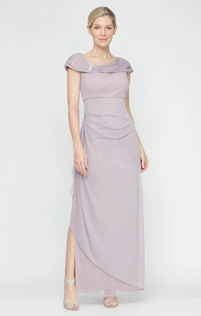 Regular - Jessica Glitter Mesh Dress with L-Neckline sold by Alex Evenings