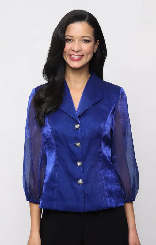 3/4 Sleeve Yoryu Button Front Blouse With Illusion Sleeves made by Alex Evenings