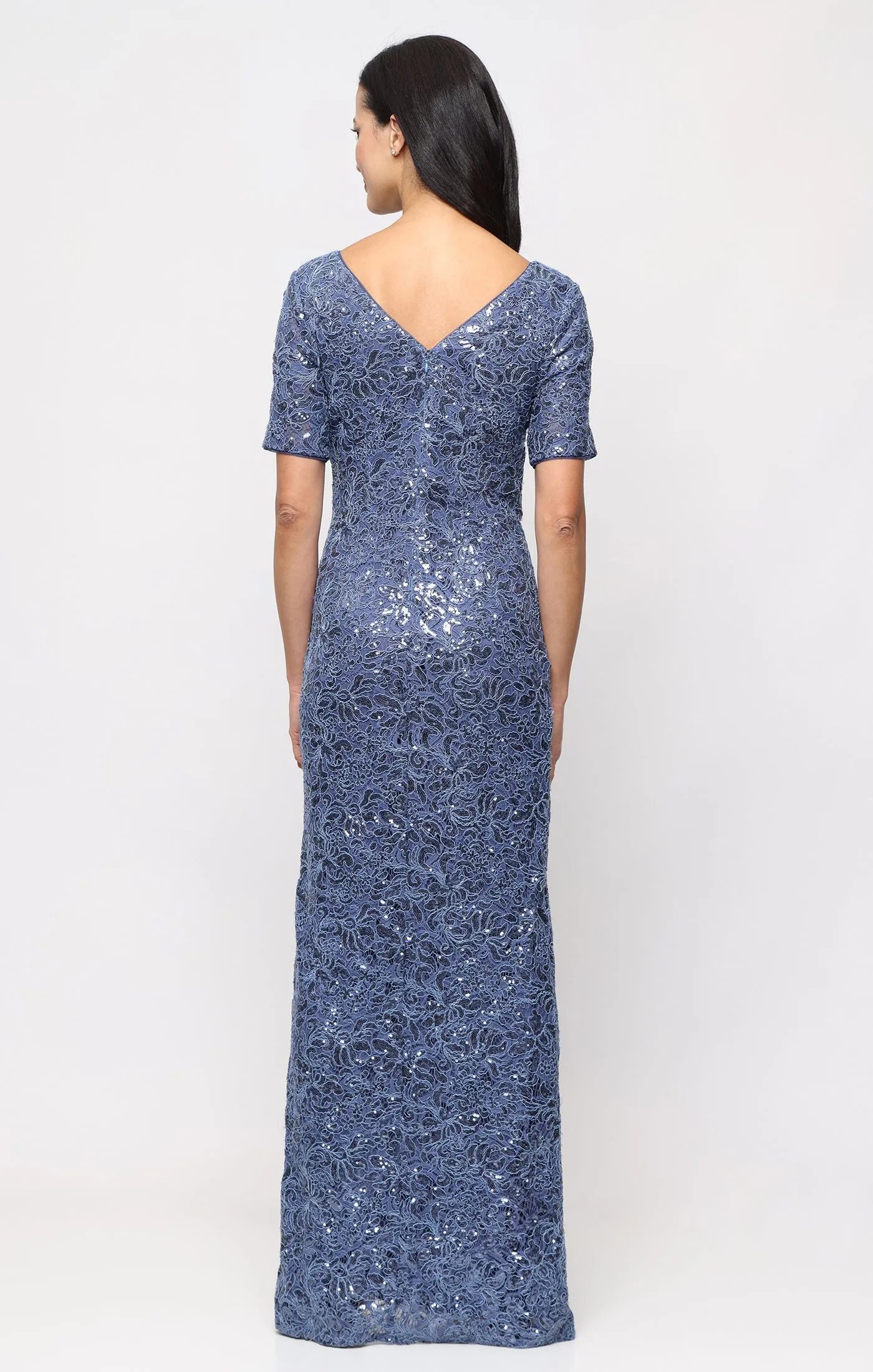 Long Sequin Lace Dress with V-Neckline sold by Alex Evenings product image thumbnail 3