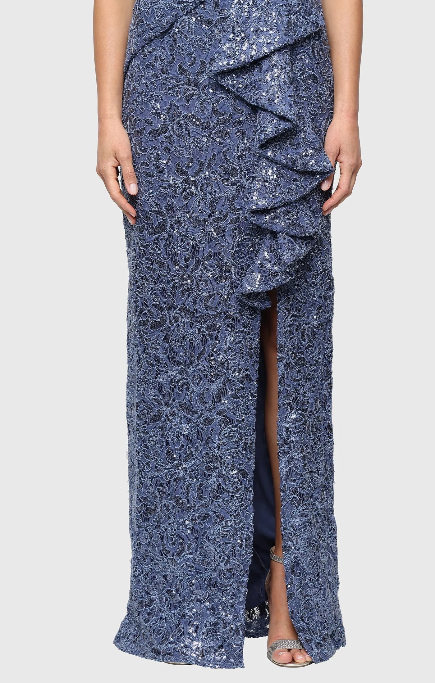 Long Sequin Lace Dress with V-Neckline sold by Alex Evenings product image thumbnail 2