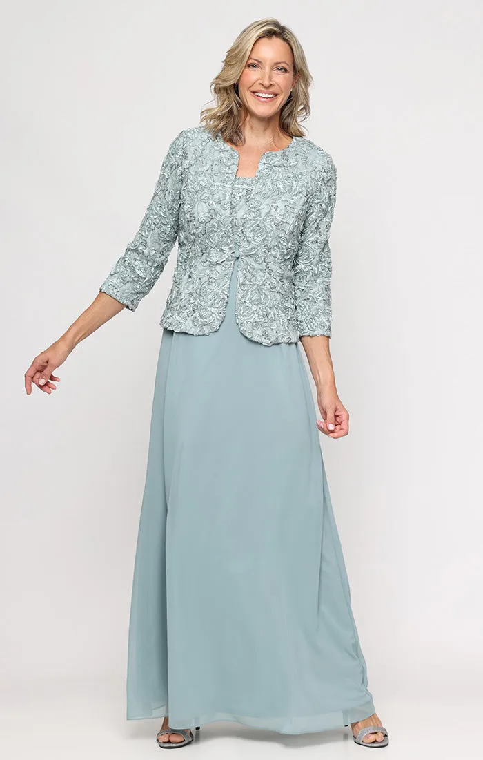 Empire Waist Dress with Soutache Lace Bodice & Jacket sold by Alex Evenings