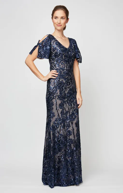 Petite - Caroline Flutter Sleeve Sequin Gown made by Alex Evenings