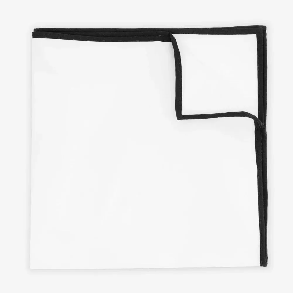 White Cotton With Border Black Pocket Square sold by Alex Evenings