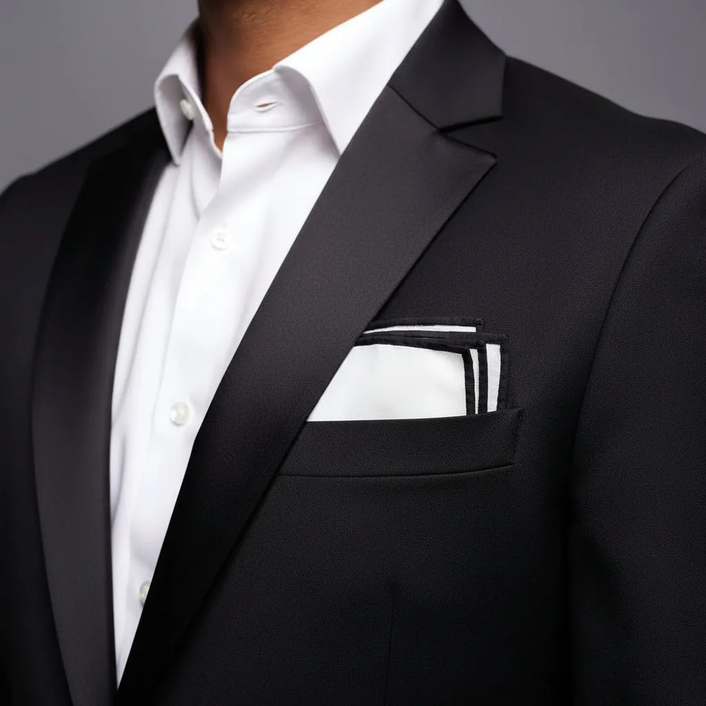 White Cotton With Border Black Pocket Square sold by Alex Evenings product image thumbnail 2