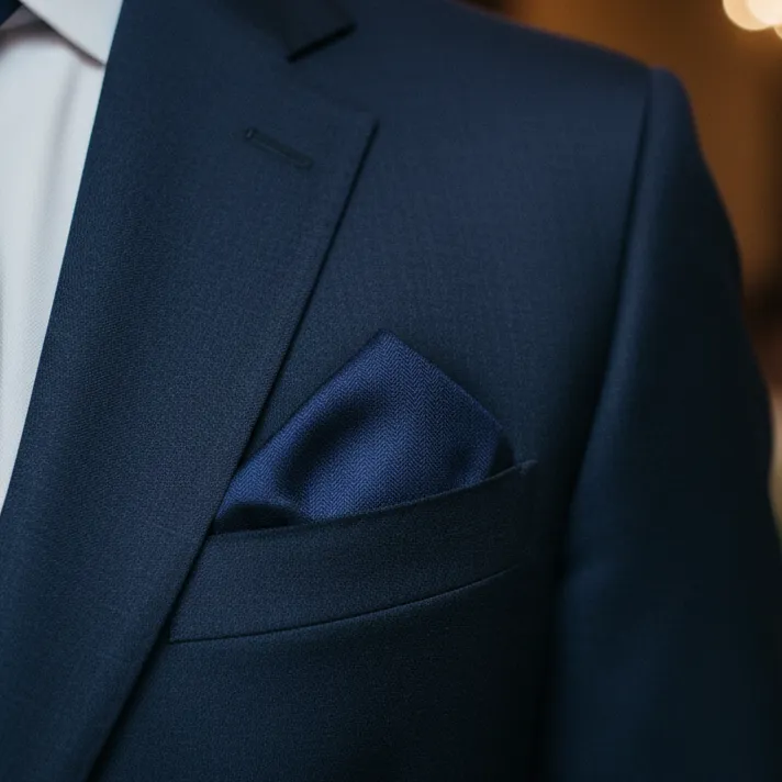 Astute Solid Navy Pocket Square sold by Alex Evenings product image thumbnail 2