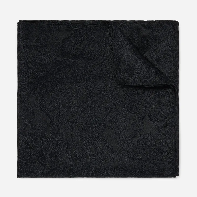 Designer Paisley Black Pocket Square made by Alex Evenings