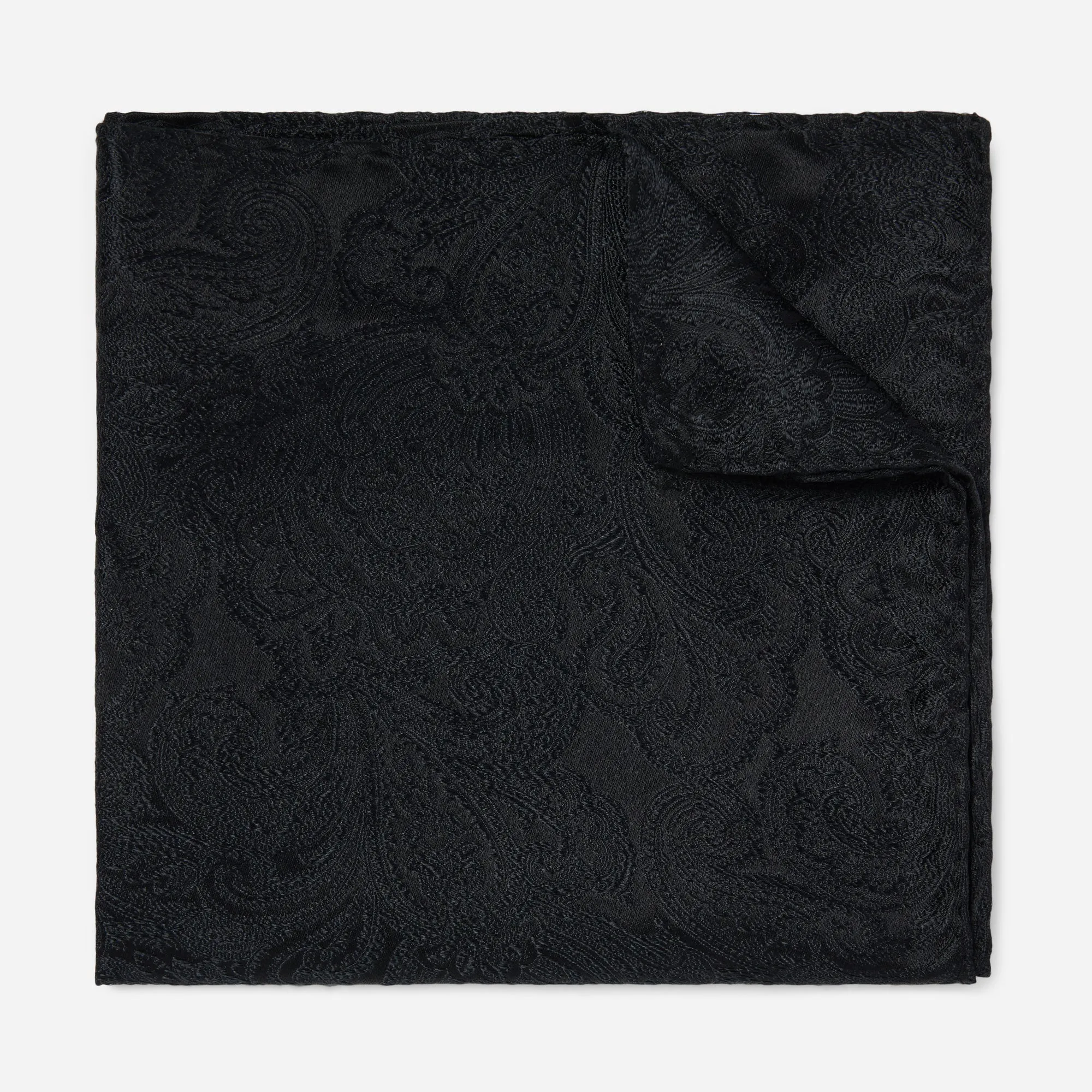 Designer Paisley Black Pocket Square sold by Alex Evenings