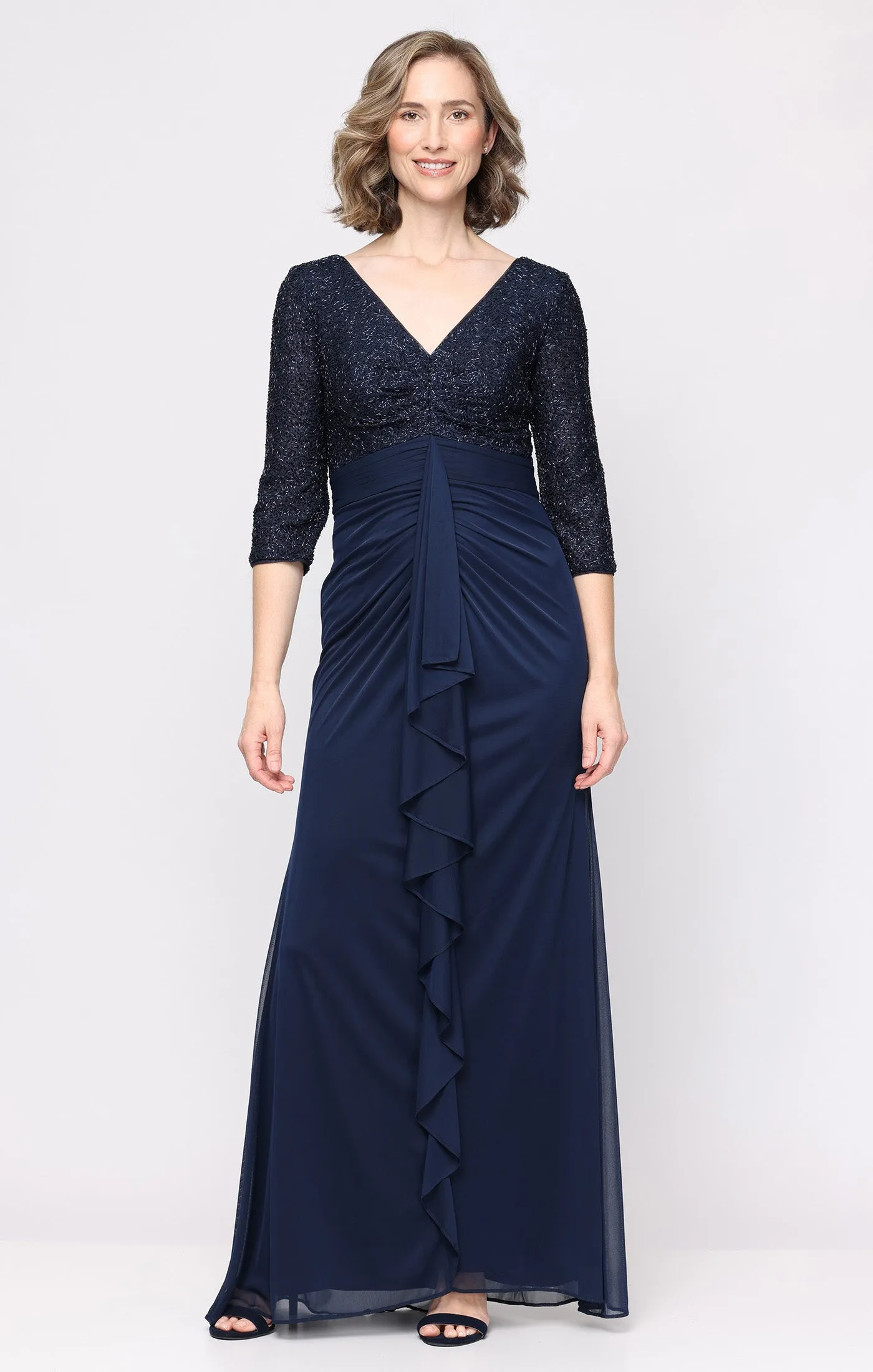 Petite Long Empire Waist V-Neck Sequin Dress sold by Alex Evenings