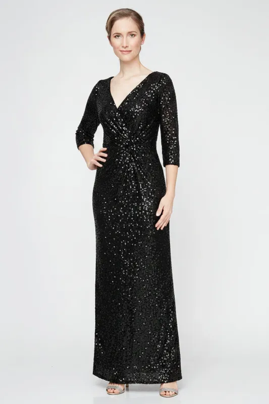 Regular - Long Column Sequin Gown with Surplice Neckline made by Alex Evenings