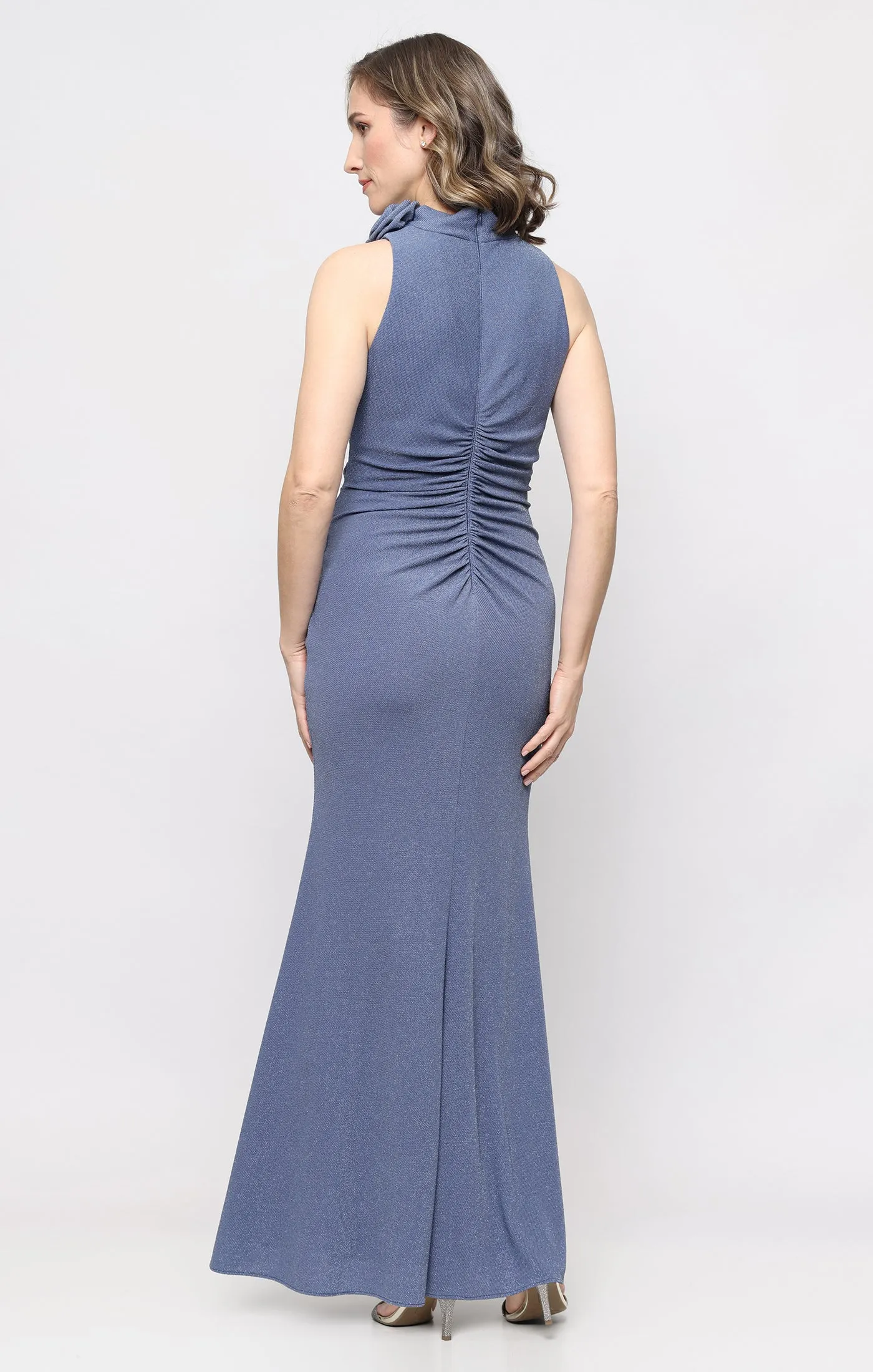Petite Metallic Knit Halter Dress with Flower Detail sold by Alex Evenings product image thumbnail 3