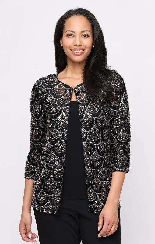 3/4 Sleeve Sequin Mock Twinset With Attached Jacket made by Alex Evenings
