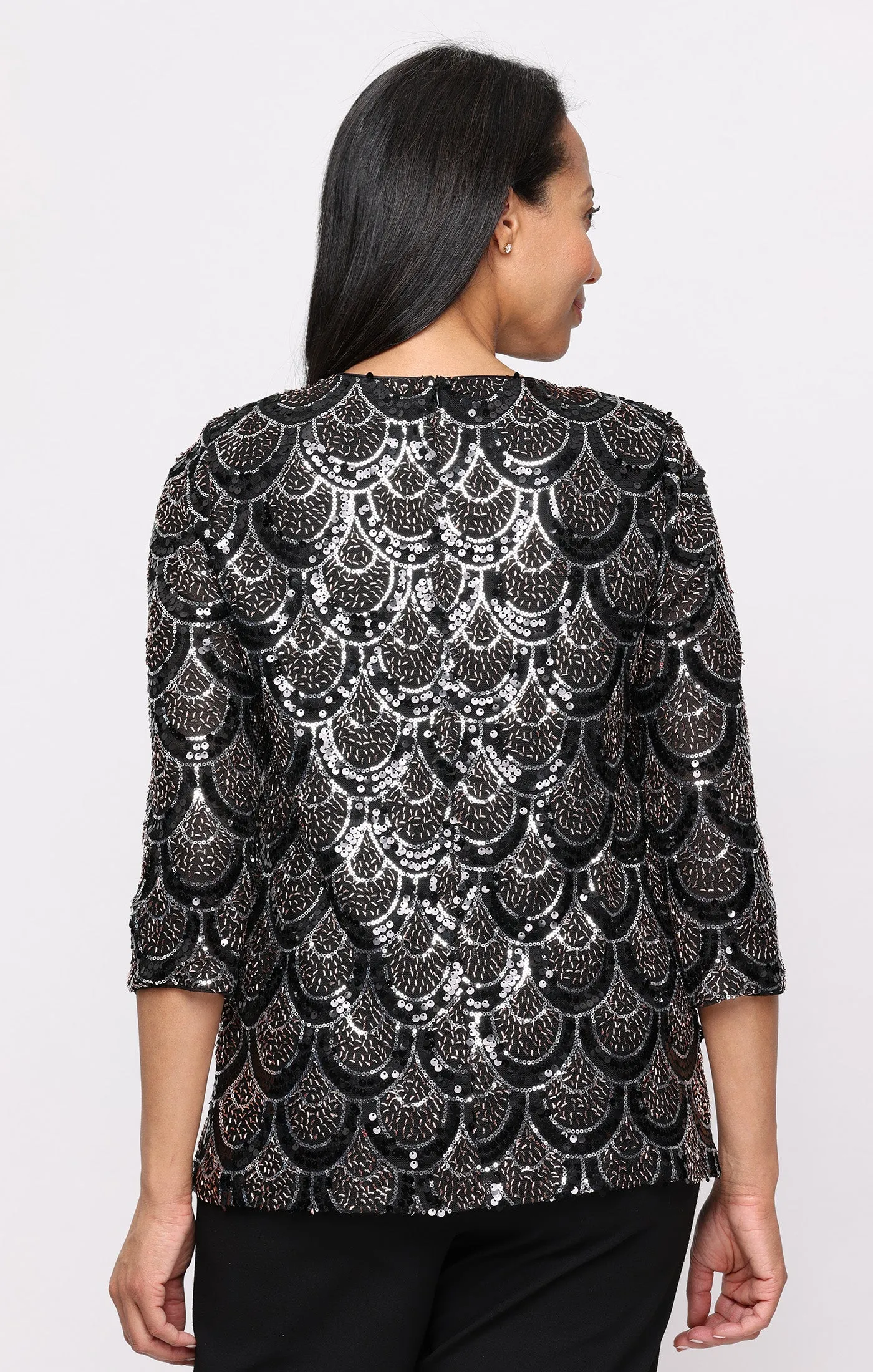 3/4 Sleeve Sequin Mock Twinset With Attached Jacket sold by Alex Evenings product image thumbnail 2