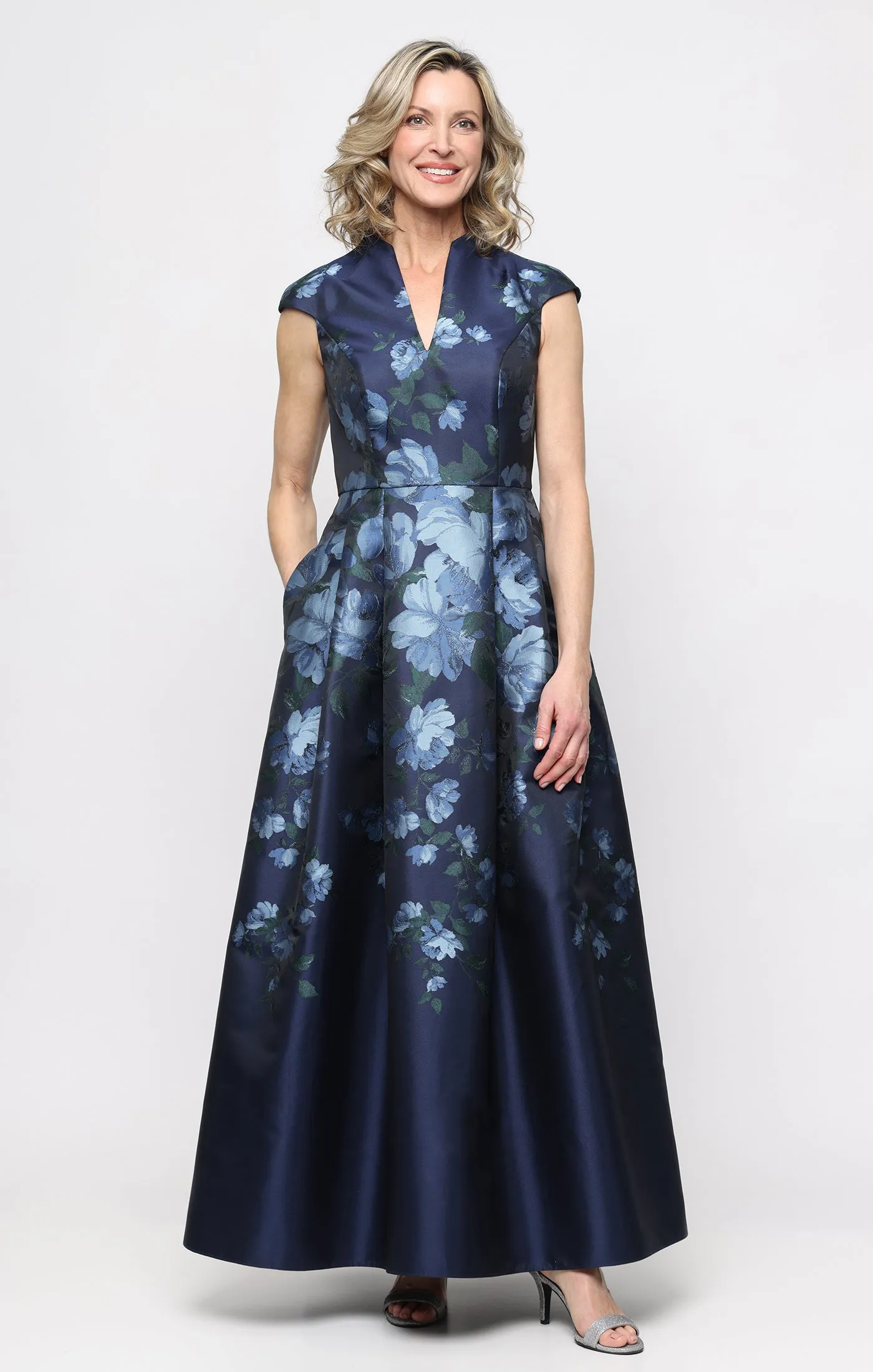 Josephine Jacquard V-Neck A-Line Gown sold by Alex Evenings