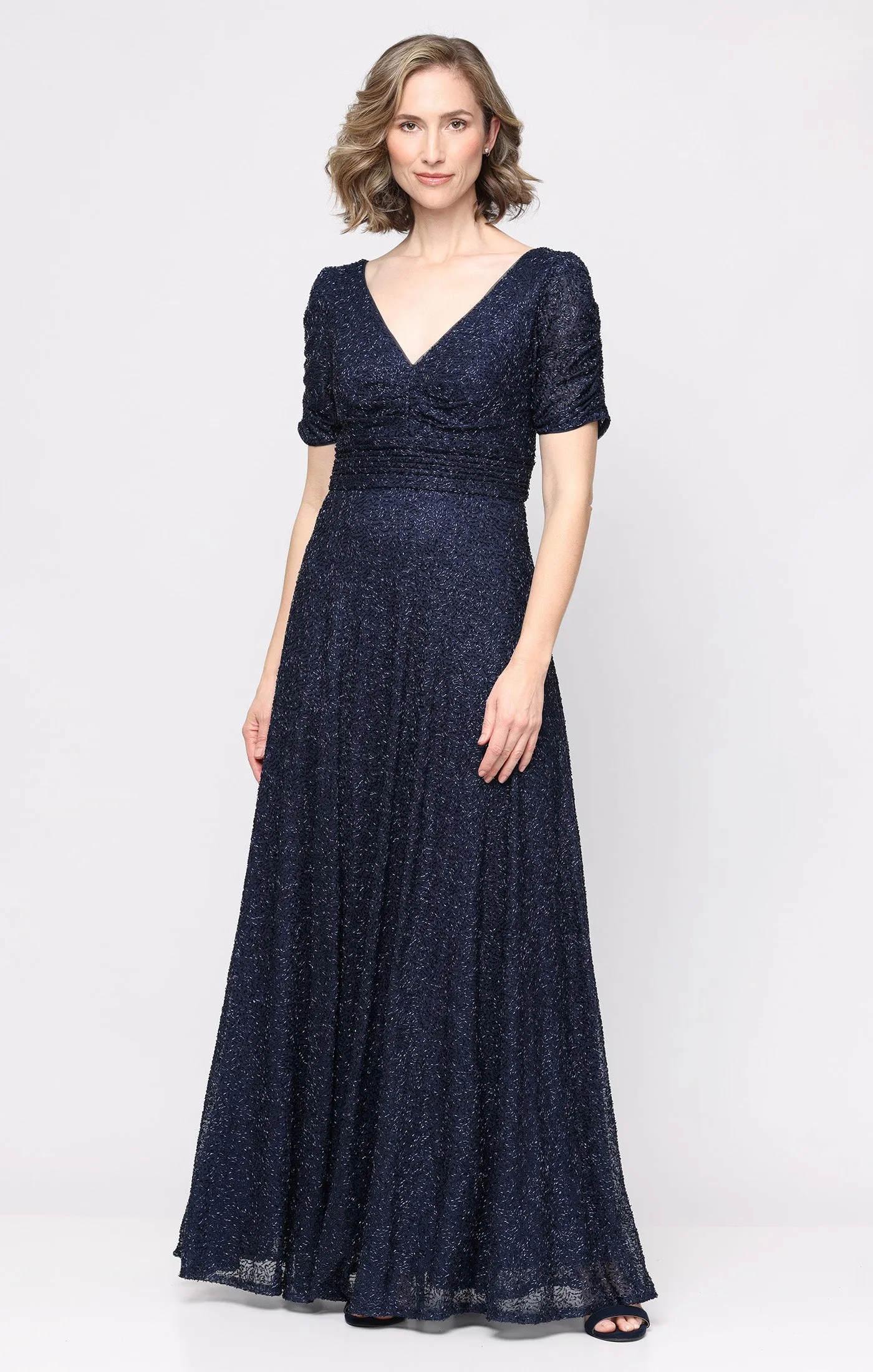 Long Sequin Dress with Ruched Waist sold by Alex Evenings