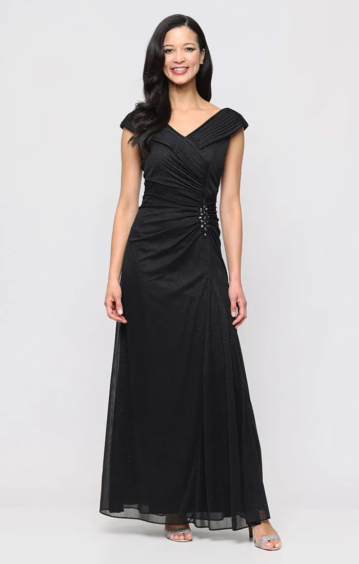 Regular - Glitter Mesh Dress with Portrait Collar Neckline sold by Alex Evenings