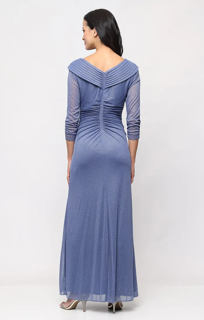 Regular - Portrait Collar Glitter Mesh Dress with Illusion Sleeves and Embellished Waist Detail sold by Alex Evenings product image thumbnail 3
