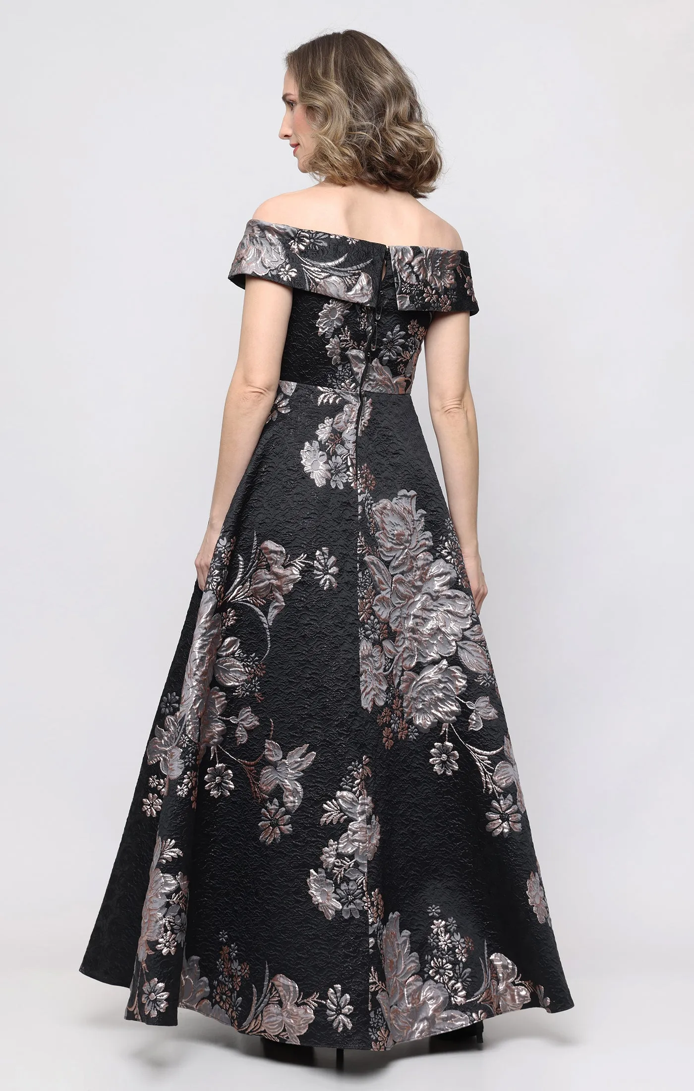 *Long Jacquard Off the Shoulder Gown with Foldover Neckline sold by Alex Evenings product image thumbnail 3